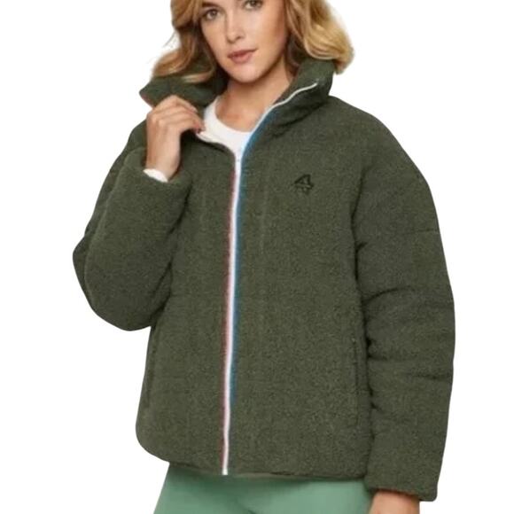 Fourlaps Polar Quilted Reversible Unisex Thyme/White Sherpa Jacket - Size S -NWT - Picture 1 of 15